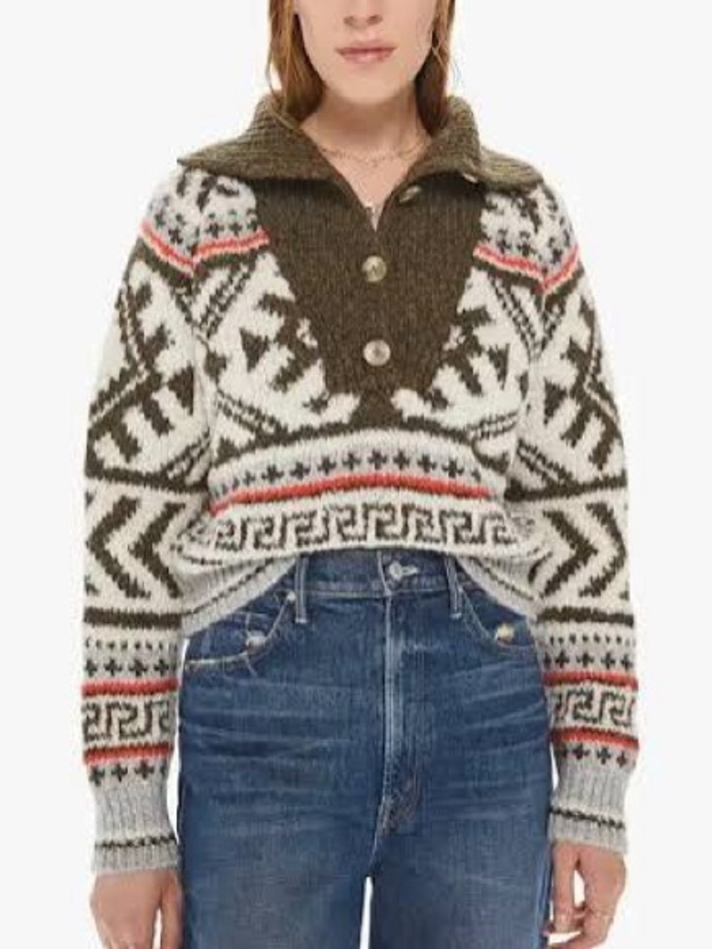 Mother Dimestore Cowgirl Brown & Cream Fair Isle Sweater XS oversized fit